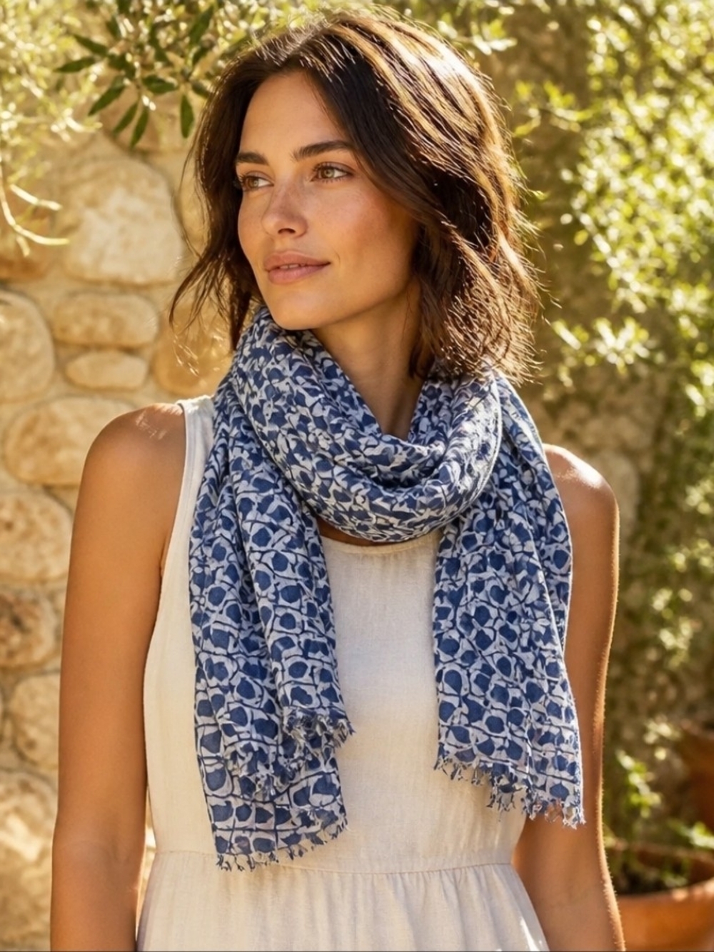 Nautica blue and white geometric print scarf 80" x 36"